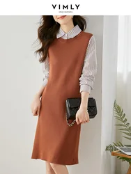 Vimly Spring Sweater Dresses for Women 2023 Korean Style Polo Collar Long Sleeve Knitted Fake Two-piece Shirt Dress Woman 71373