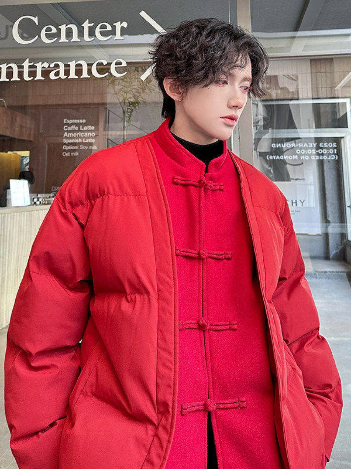 

Красная утепленная хлопковая куртка для мужчин в новом китайском стиле Тан, зимнее пальто-пуховик для мальчиков, хлопковая верхняя одежда