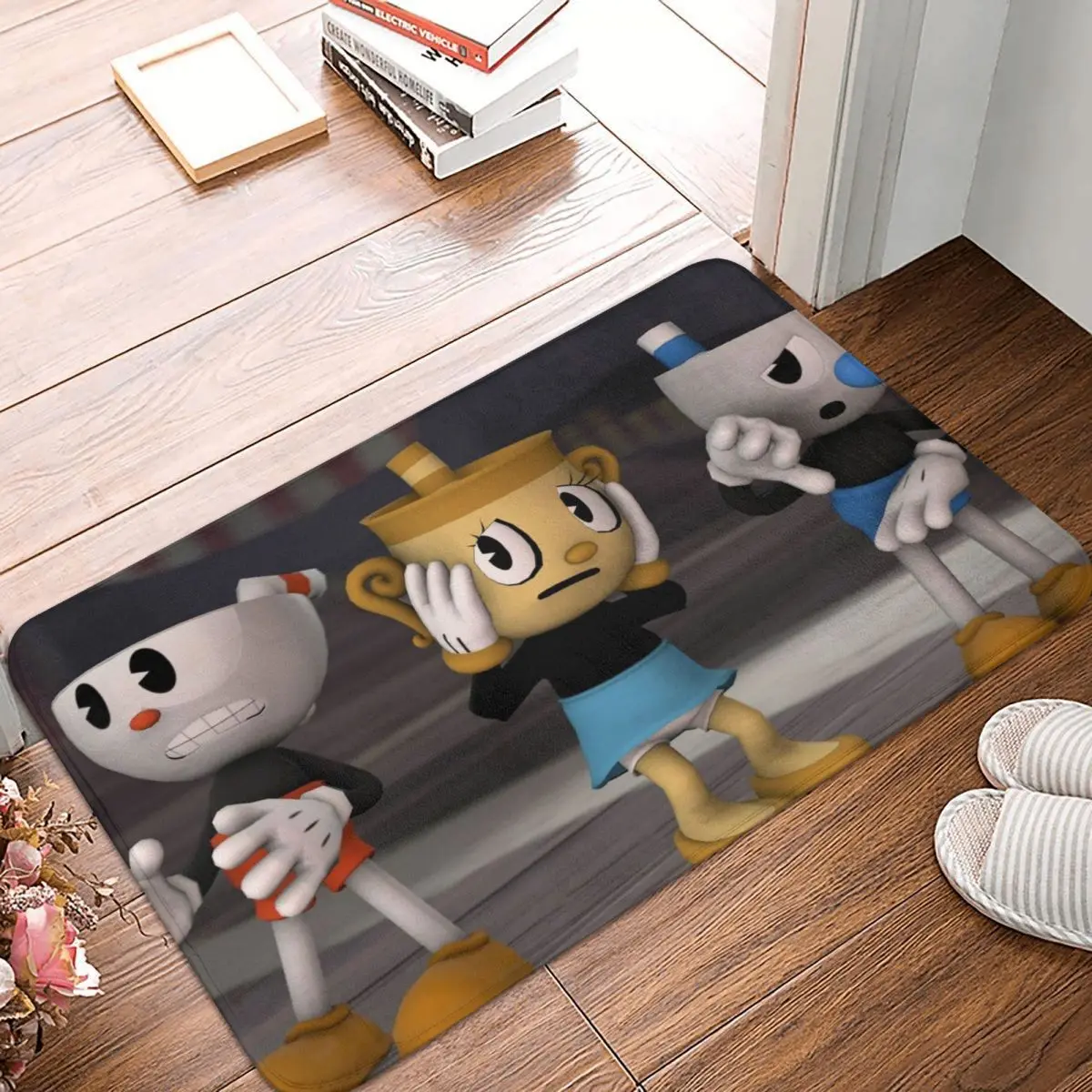 Cuphead Celluloid Hand Drawn Animation Acoustic Jazz Recording Non-slip Doormat Living Room Mat Poster Balcony Carpet  Rug