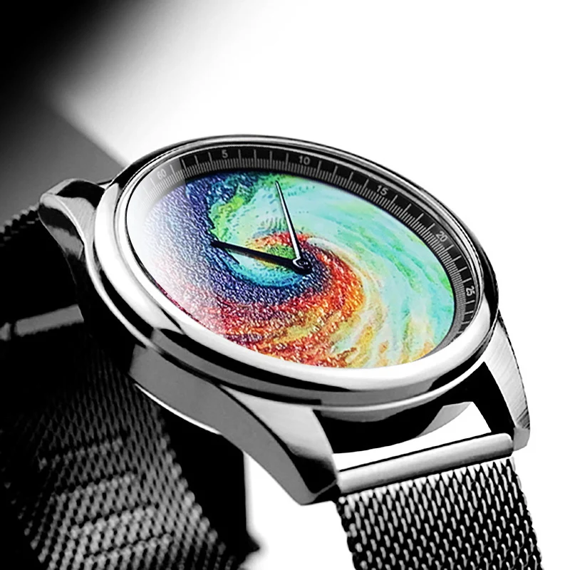 Enmex Individualization  design wristwatch 3D Rainbow whirlpool  creative design Oil Painting fashion quartz clock watch