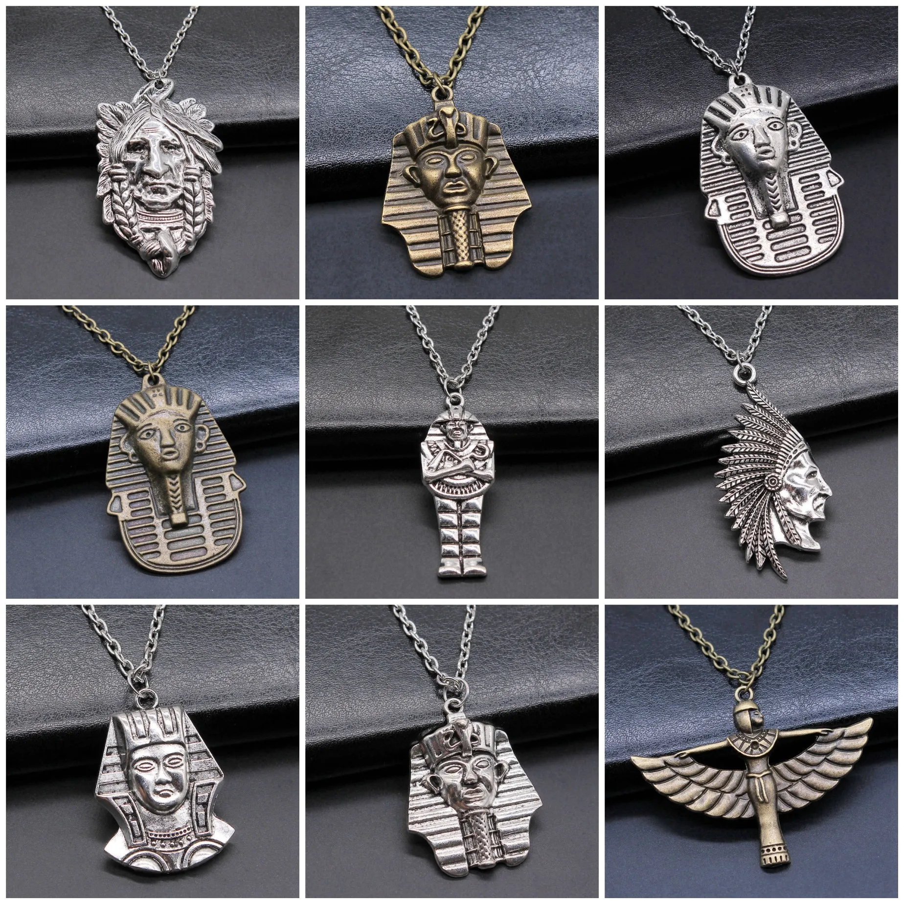 Metal Alloy Pharaoh Chief Egyptian Vintage Symbol Necklaces For Women Men Unisex Pendant Jewelry Birthday Gift