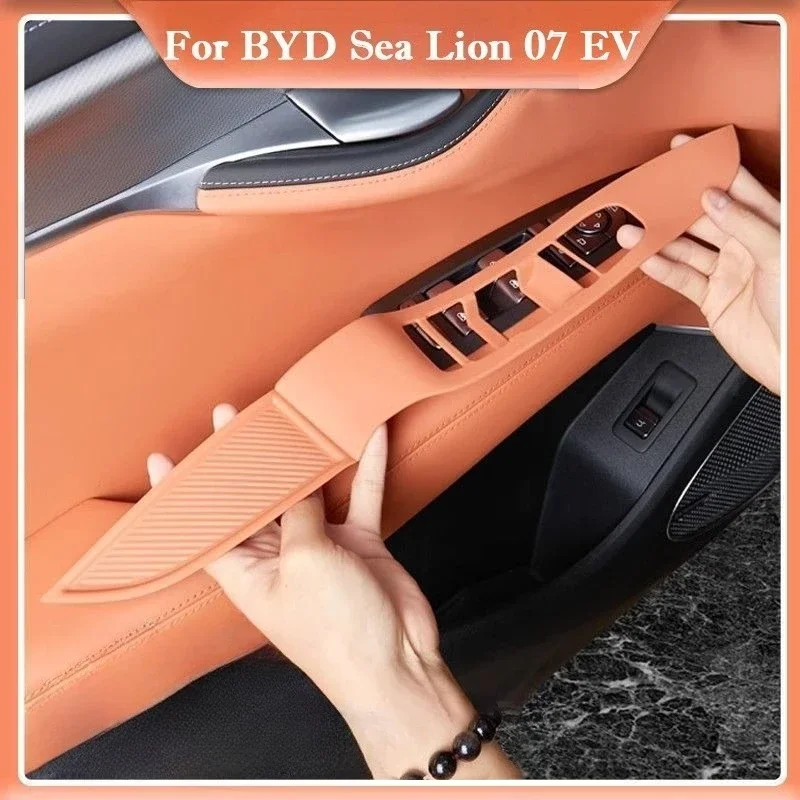 

For BYD Sea Lion 07 EV 2024 2025 Car Door Lift Window Control Panel Silicone Protective Pad Interior Modification Decor Sticker