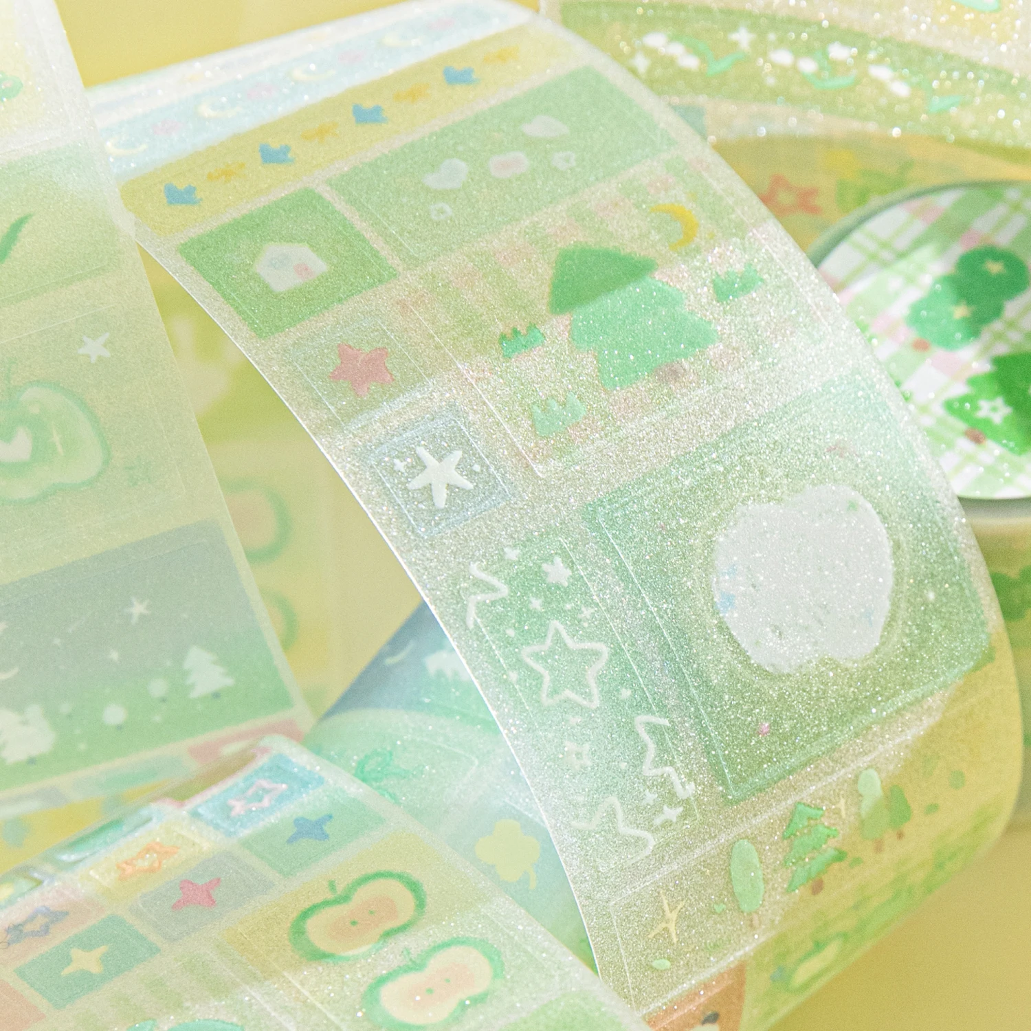 

2m/roll Pattern Sparkling Sand PET Die Cutting Tape Creative Handbook Collage Decorative Materials Stationery Sticker