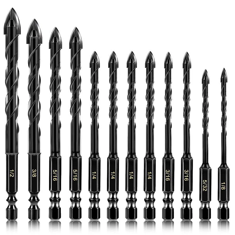 

BIESUO 12 Pcs Masonry Concrete Drill Bit Set,for Tile, Brick, Glass, Plastic and Wood, Tungsten Carbide Tip Work with Ceramic