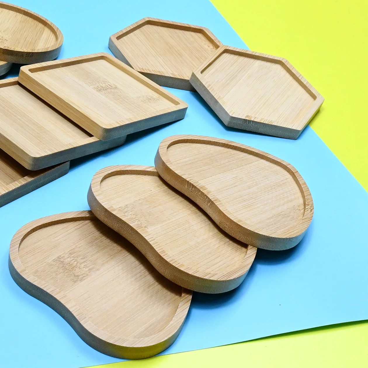 Manteles Individuales de bambú artesanales con mosaico Circular en forma de corazón, Base de Material cuadrada Retro hecha a mano, bandeja de posavasos de bambú y madera