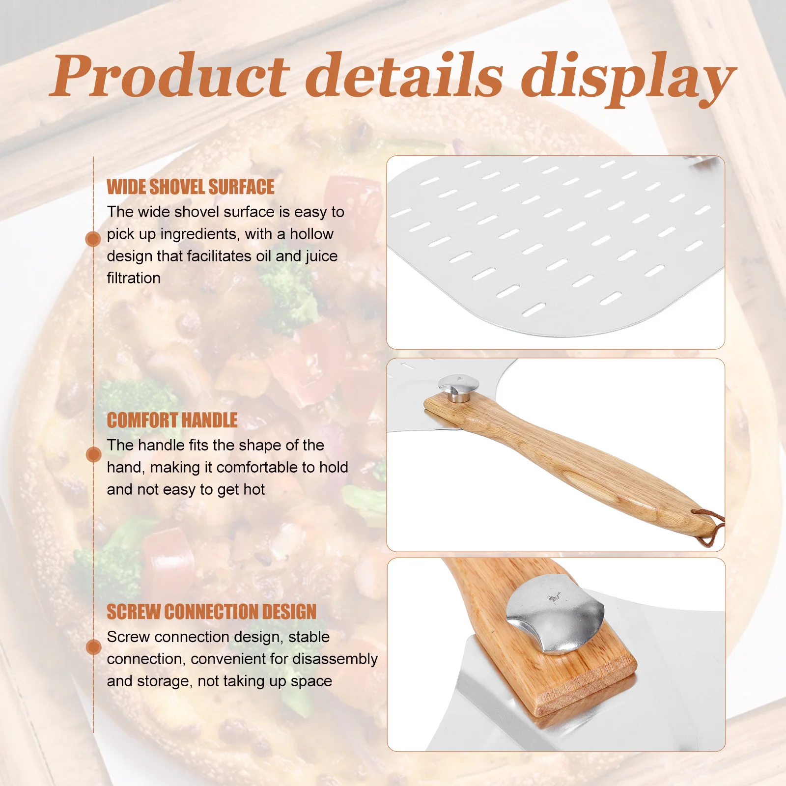 

Aluminum Pizza Spatula Perforated Non-Slip Handle Baking Tool For Restaurant Pizzeria Kitchen Food Shovel Cake Server