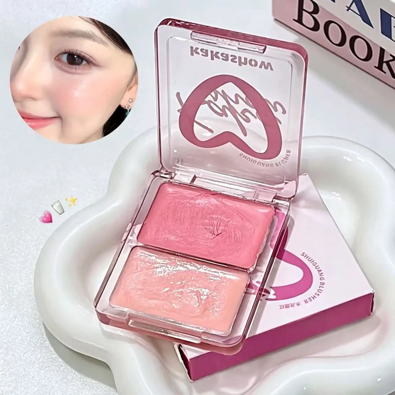 Kakashow Dewy Dual Blush Balm Sheer Glossy Finish Dual Use Blush Highlighter Contour Long Lasting Youthful Vibrant Look