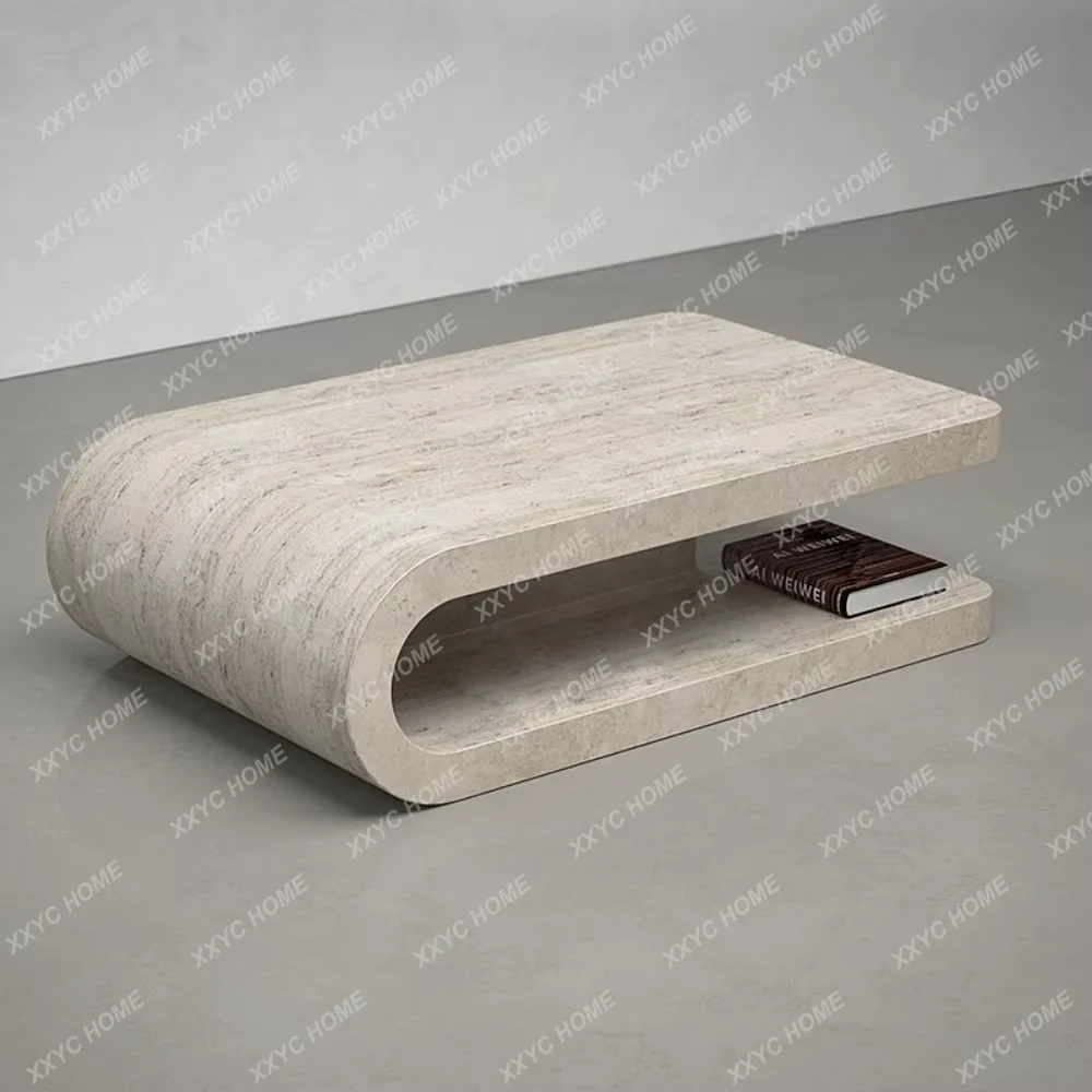 NN High End Design Natural Beige Travertine Coffee Table Modern Roman Travertine Storage Table for Small Apartments