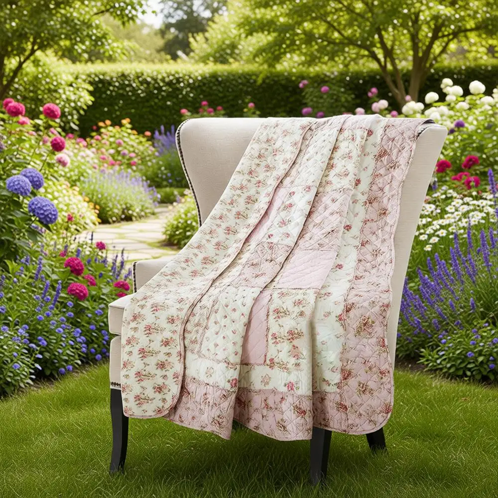 

Twin Size Cotton Pink Floral Patchwork Throw Blanket Reversible Lightweight Quilted Bedspread Coverlets Comforter Bed Cover Home