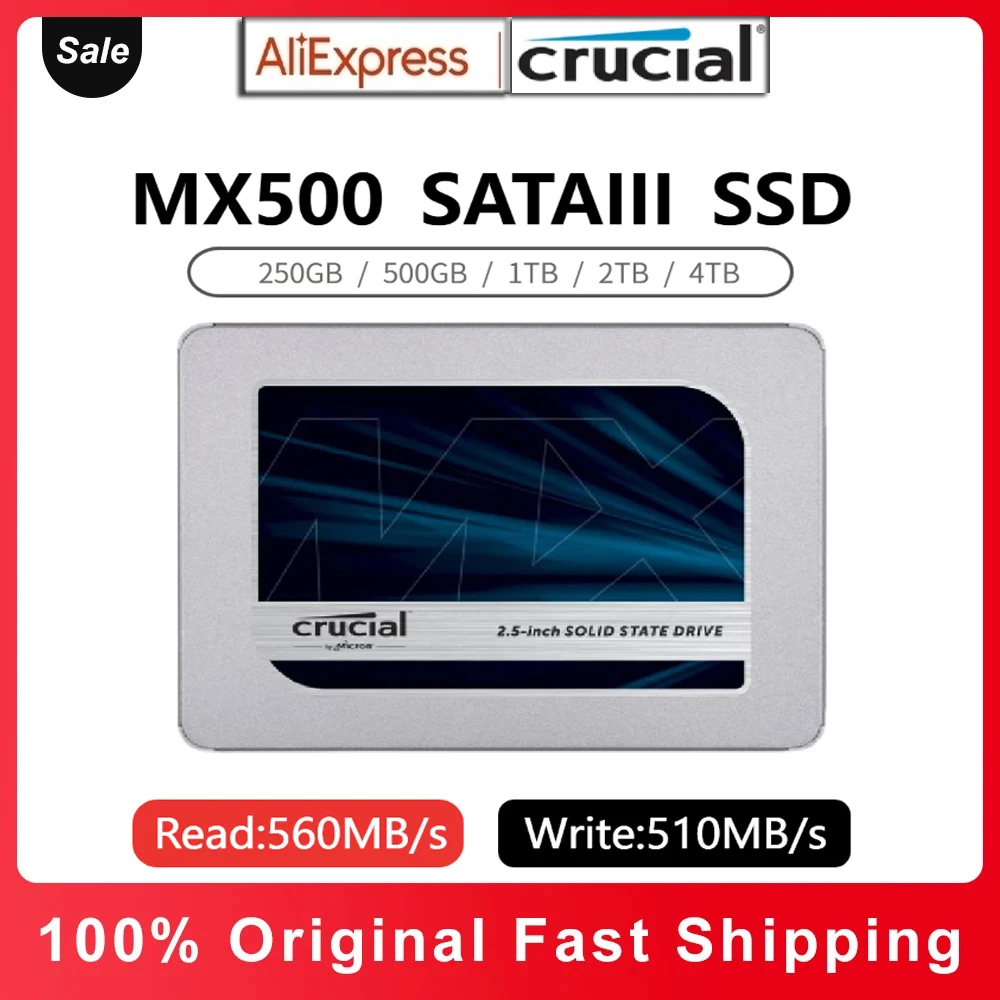 Crucial MX500 HDD 2.5 SATA3 SSD 500GB 1TB 2TB 4TB Internal Solid State Drive for Dell Lenovo Asus HP Laptop Hard Disk Desktop