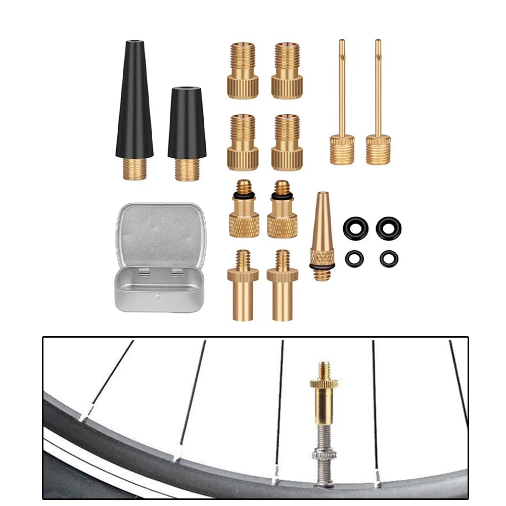 17pcs Bike Pump Valve Adaptor Connector Kit For Bike Football Airbed Basketball Bicycle Pump Valve Cycling Accessories