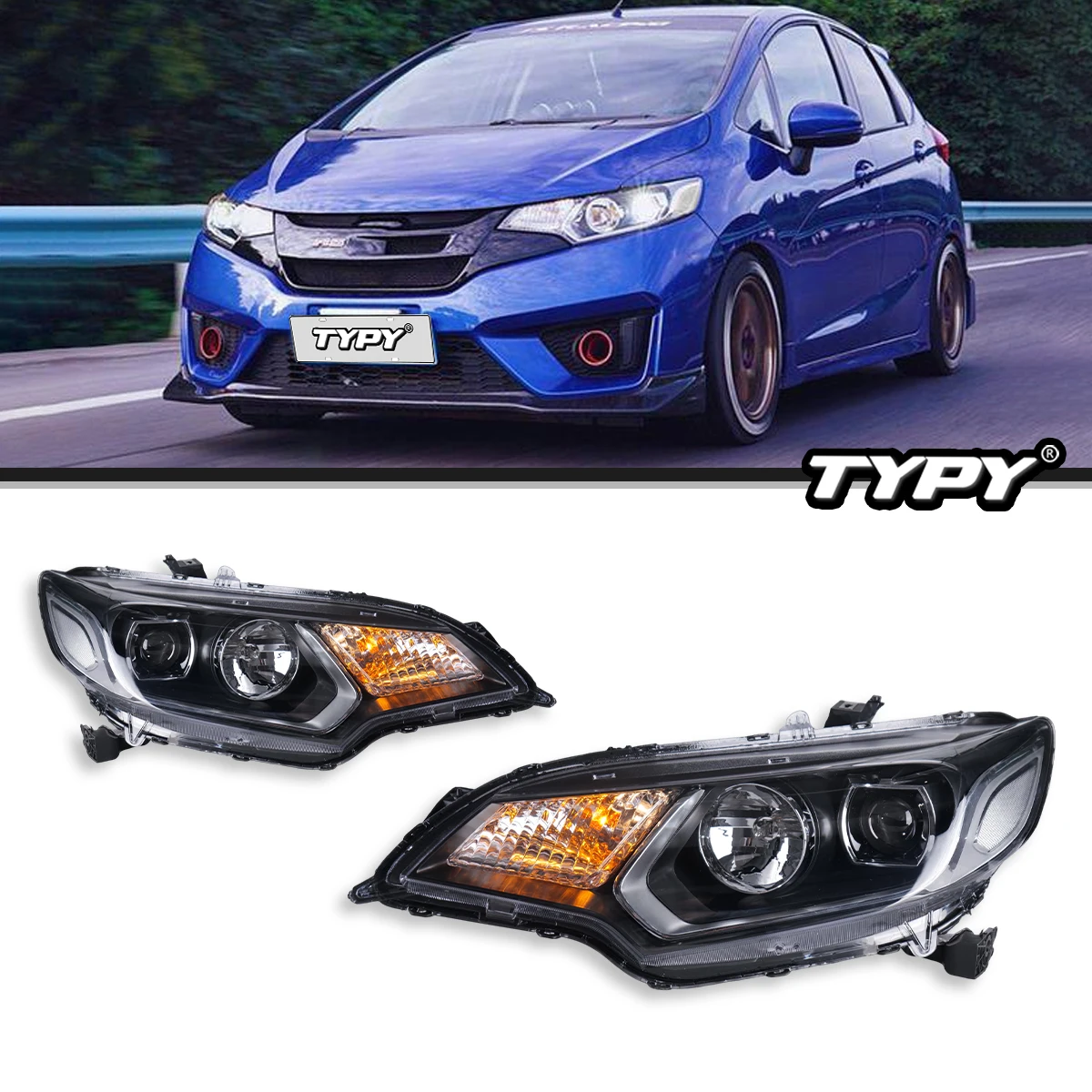 

Передние фары TYPY для Honda Fit 14-20, дневные ходовые огни T-образной формы, указатели поворота.
