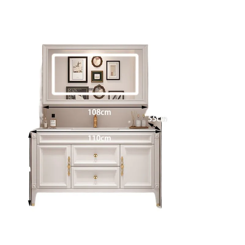 American oak bathroom cabinet combination floor-to-ceiling smart bathroom cabinet slate seamless basin customization
