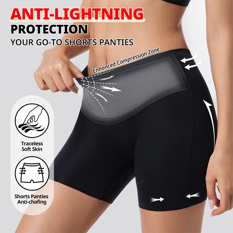 Flarixa Sicherheitsshorts aus Eisseide für Damen unter dem Kleid, doppellagige Bauchkontrolle, Unterwäsche, Höschen, Oberschenkel, schlankere Boxershorts, Yoga, Boyshorts