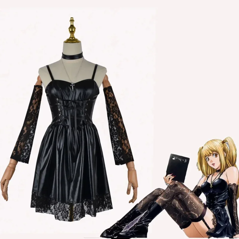 Anime Death Note Misa Amane Cosplay Costume Adult Women Outfits Girl Faux Leather Sweetheart Stockings Halloween Dress Gloves