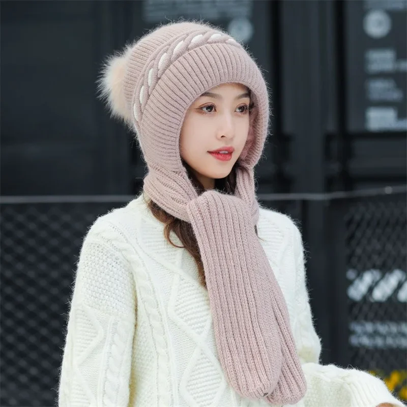 Women Winter Hat Scarf Set Knitted Thick Warm Fashion Cap and Scarf Integrated Sets New