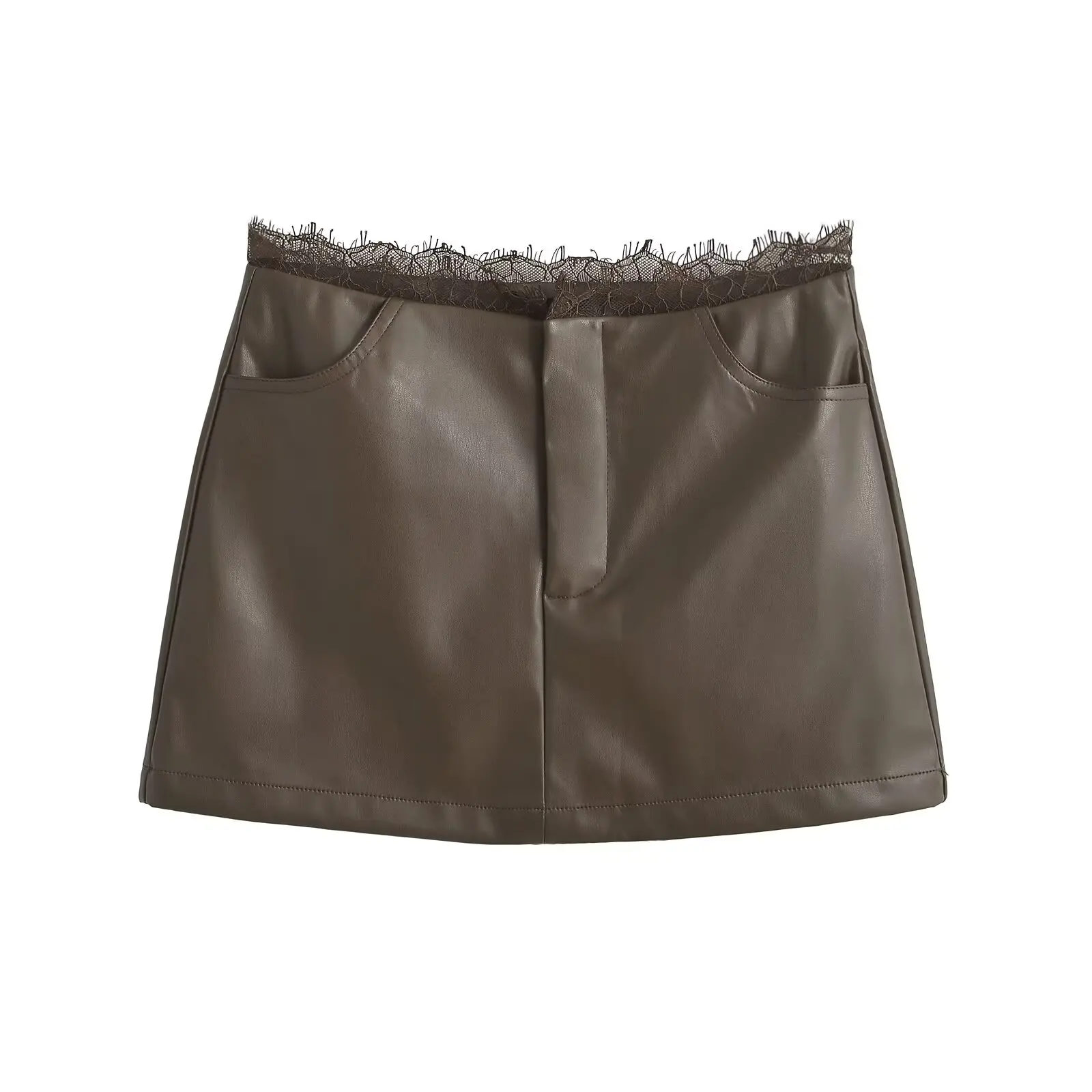 Menina picante rendas retalhos saia de couro do plutônio das mulheres primavera outono nova cintura alta magro ort a linha saia rua sle