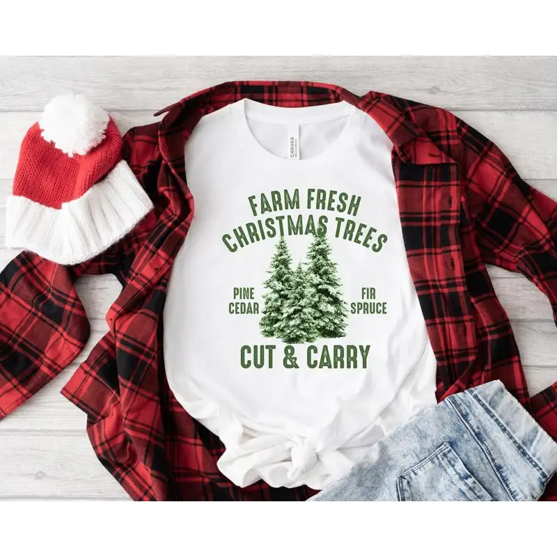 

Farm Fresh Christmas Trees T Shirt Funny Holiday for Women