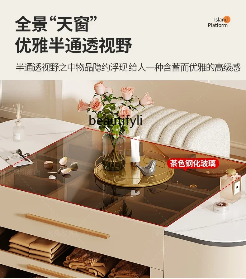 Cream Style Cloakroom Middle Island Table Simple Home Storage Double-Sided Chest of Drawers Jewelry Display Cabinet