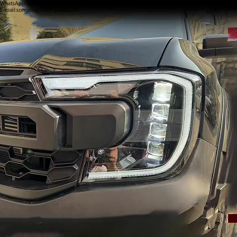 4 Lens Modified Headlight Assembly for Ranger ABS Housing with LED Light Guide Strip High Brightness&Clear Cut-Off Line Headlamp