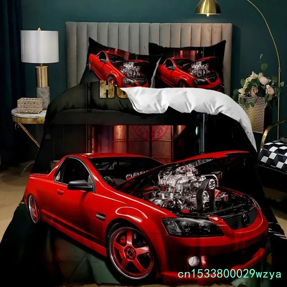 Race Car Bedding Set Twin Size Burning Red Flame Duvet Cover Set 3D Sports Car Comforter Cover King 2/3pcs Polyester Quilt Cover