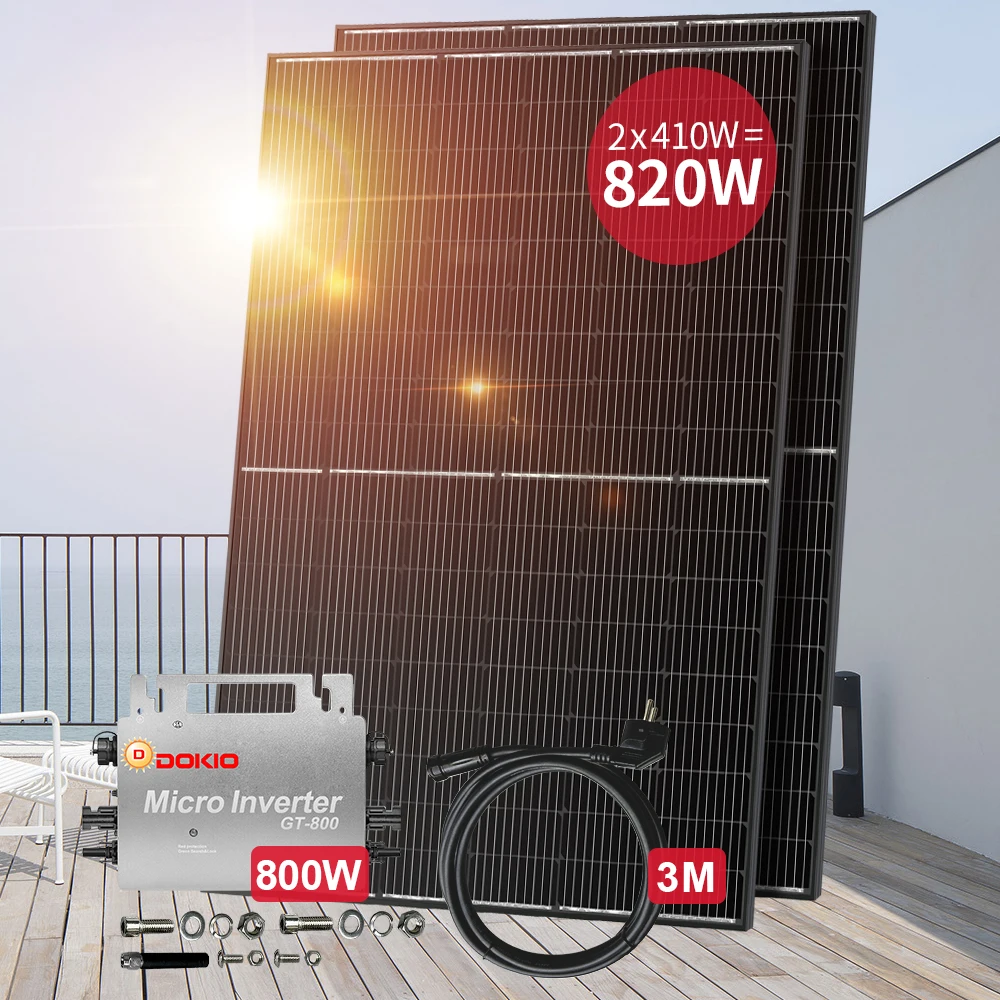 DOKIO 800W Waterproof Solar Panel, 800W Inverter, Balcony Power Station, Complete System, Plug and Play, Special for Home Grid