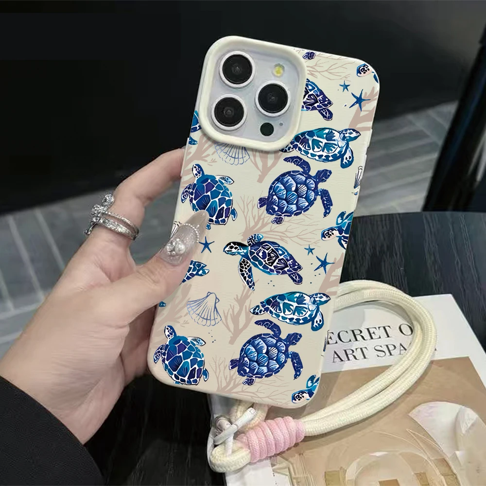 Niedliche Handgelenkschlaufen-Hülle für iPhone 13 14 16 Pro Max Hüllen iPhone 11 12 17 ProMax 13 15 Plus XR Sea ​ ​ Turtle INS mit Lanyard-Hülle – Detail 14