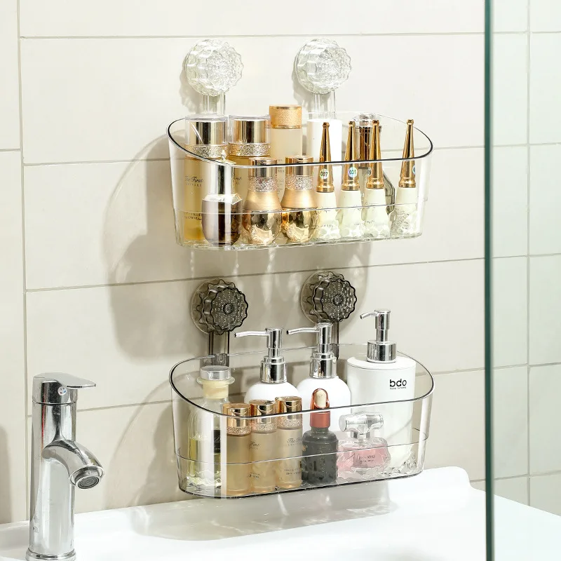 

Shower Suction Cup Shelf Basket Light Glacier Pattern One Second Installation bathroom Organizer Storage Rotating to Suck Remove