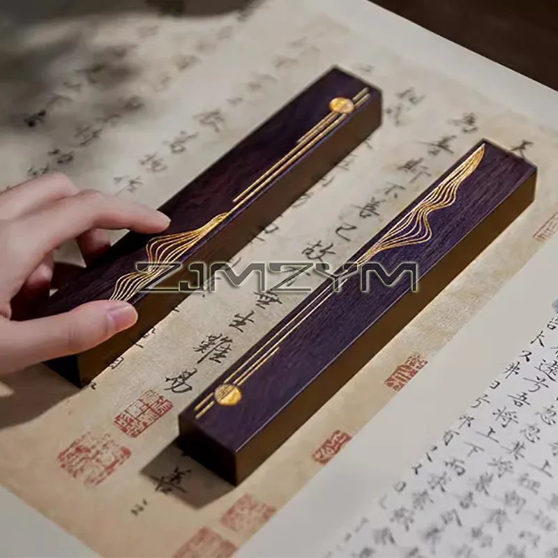 Ebony Wood Calligraphy Paperweight, Classical Calligraphy Painting Paperweight, Vintage Brush Writing Large Paperweight Art Sup