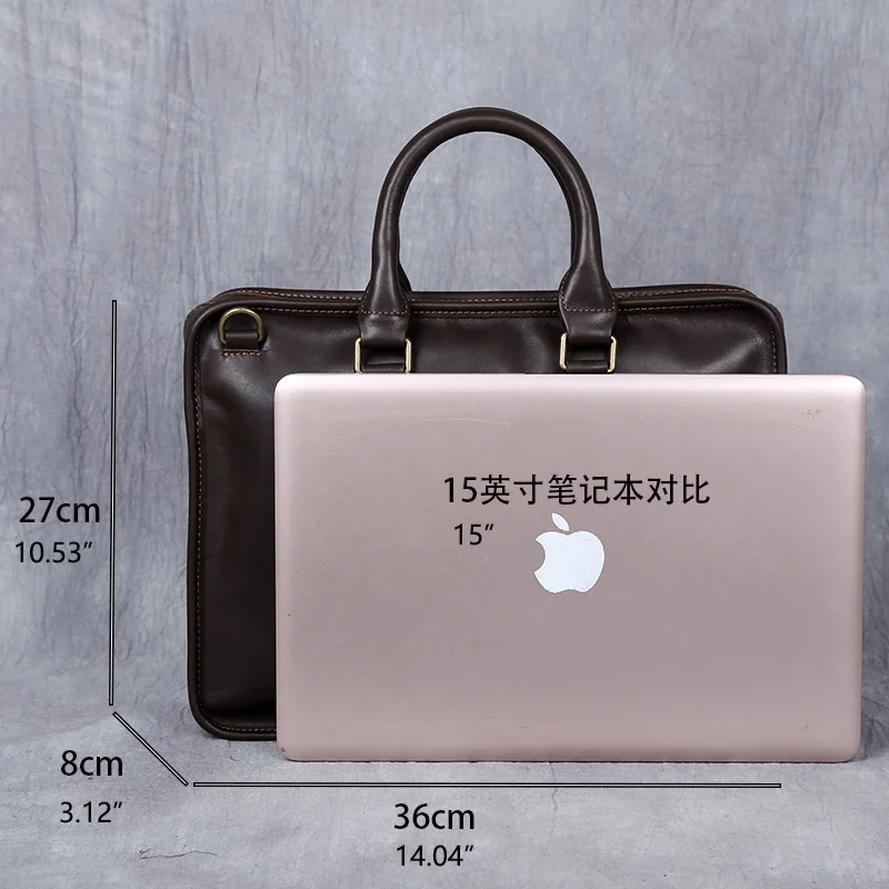 NZPJ Retro Herren Aktentasche Leder Laptoptasche Oberschicht Rindsleder Lässige Handtasche 14 Zoll Business Umhängetasche Messenger Bag – Detail 2