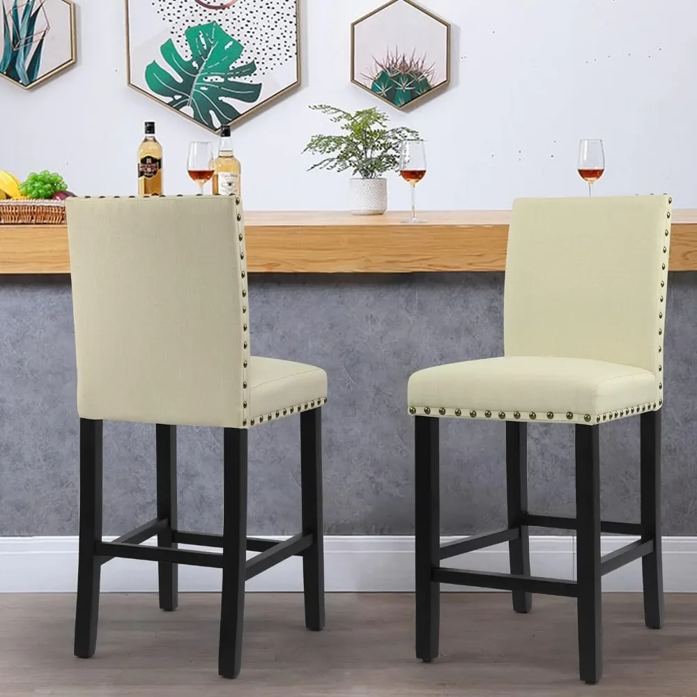 Bar Chair Set of 2, 24 Inches Counter Height Stools Upholstered Barstool with Solid Wood Legs, Bar Chair