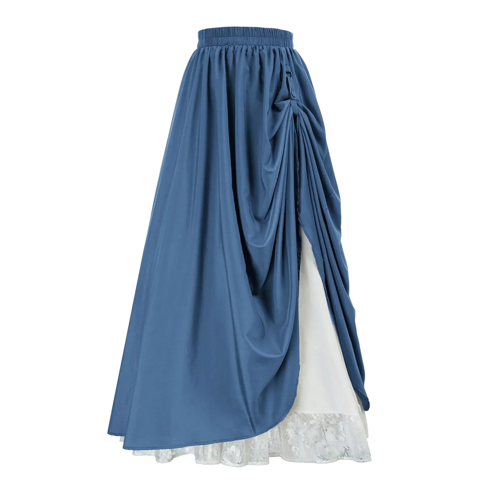 

Women Double Victorian Renaissance Lace Half Skirt 2024 Women's Solid Color Draped Pleated Vintage Renaissance Skirt