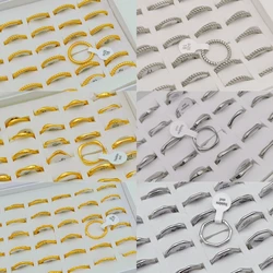24/50pcs Wholesale New Stainless Steel Rings Geometric Shape Round Women's Rings Fashion Jewelry Wedding Party Couple Gifts