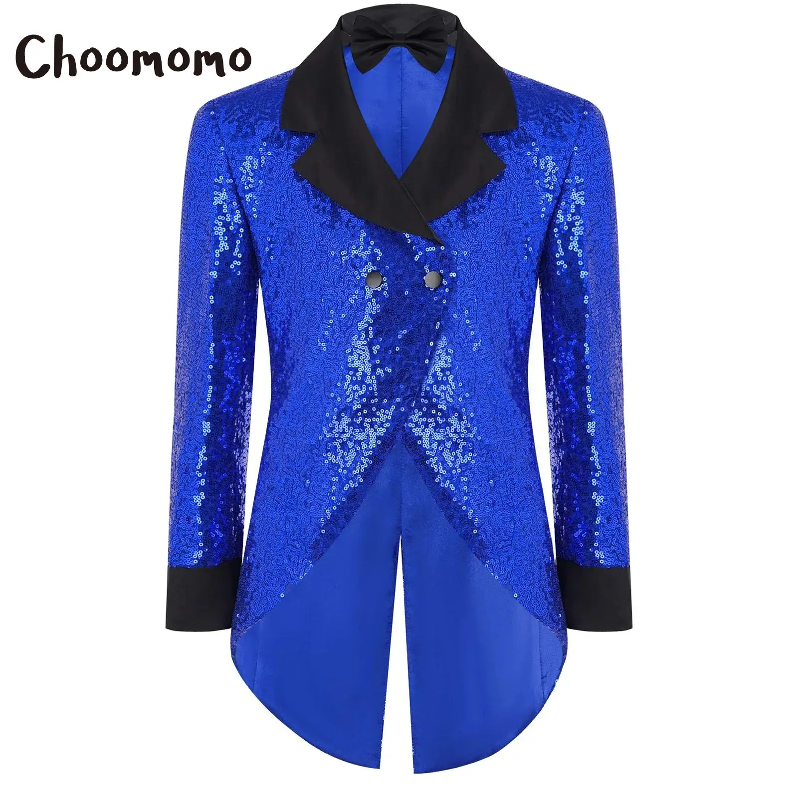 

Boys Glitter Sequin Tuxedo Blazer Bowtie Long Sleeve Gentleman Tailcoat Jacket Coat Magic Circus Wedding Formal Party Costumes