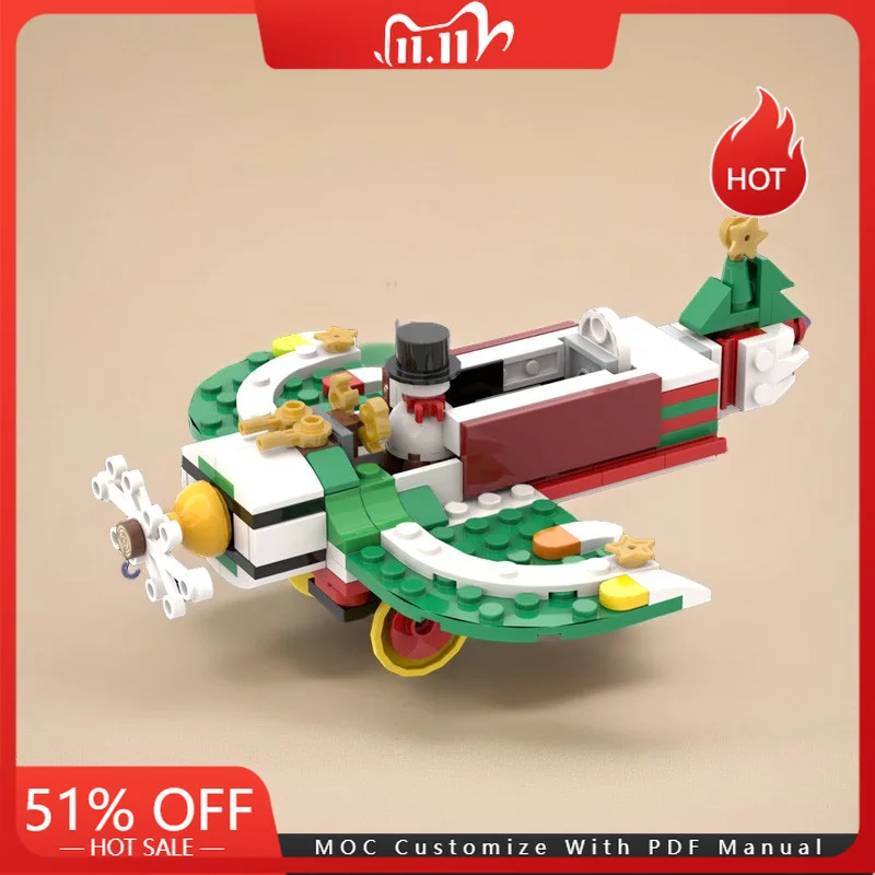 

149, рождественская модель самолета со снеговиком, MOC, строительные блоки, кирпич, сделай сам, креативная сборка, игрушка-дисплей для детей, подарки на день рождения