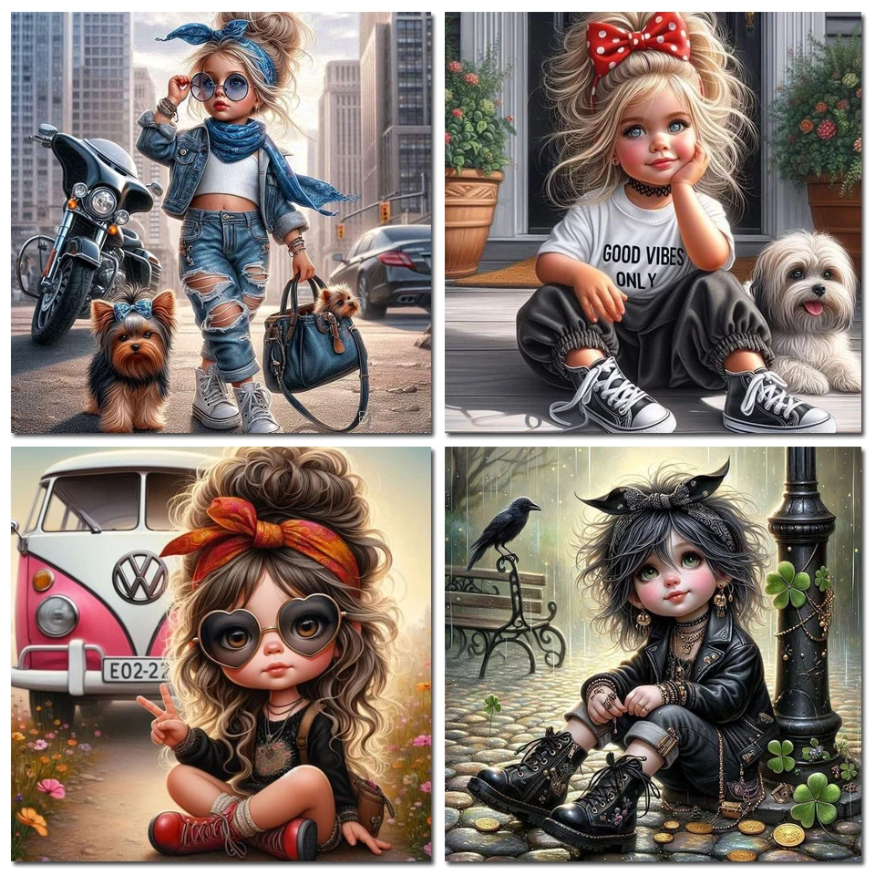 

5D алмазная живопись «сделай сам», вышивка крестиком, мультяшная крутая девушка и собака, вышивка, Алмазная мозаика, набор для украшения дома