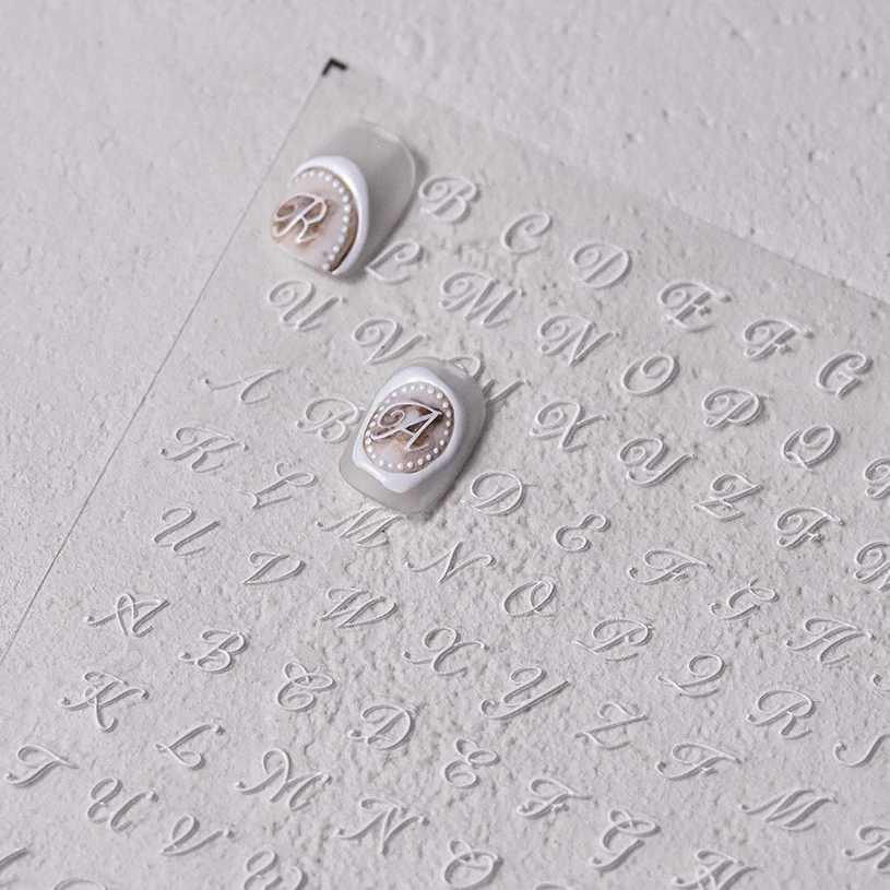 Romantic White Black Capital English Letters Chic Gold Punk Colorful Stamp Word 3D Self Adhesive Nail Art Sticker Manicure Decal