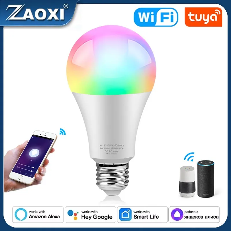 

ZAOXI Tuya WiFi Smart Light Bulb 10W/12W/15W/18W E27/B22 RGBCW Dimmable LED Light Bulb Support Alexa Google Home Voice Control