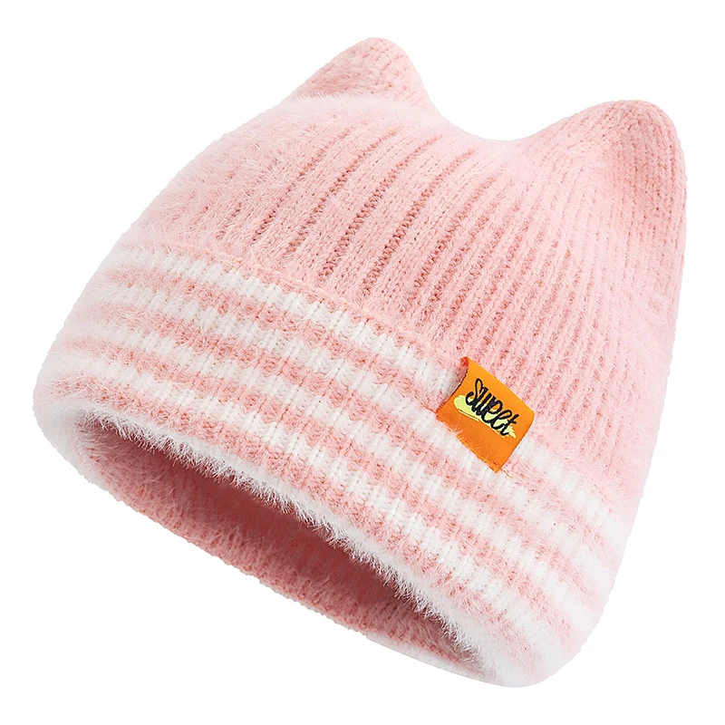 رائجة البيع جميل داندي قبعة القط الأذن قبعة صغيرة قبعات الشتاء الحلو للنساء الشارع Y2K كاندي الألوان المشارب القبعات الدافئة لفتاة