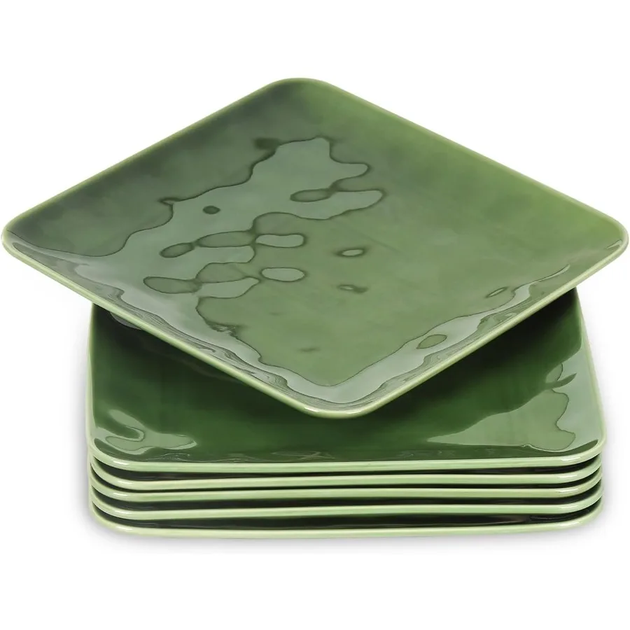 

Набор из 6 керамических квадратных тарелок — большие фарфоровые 10-дюймовые обеденные тарелки для стейка, макаронной пиццы — микроволновая печь и посудомоечная машина Sa