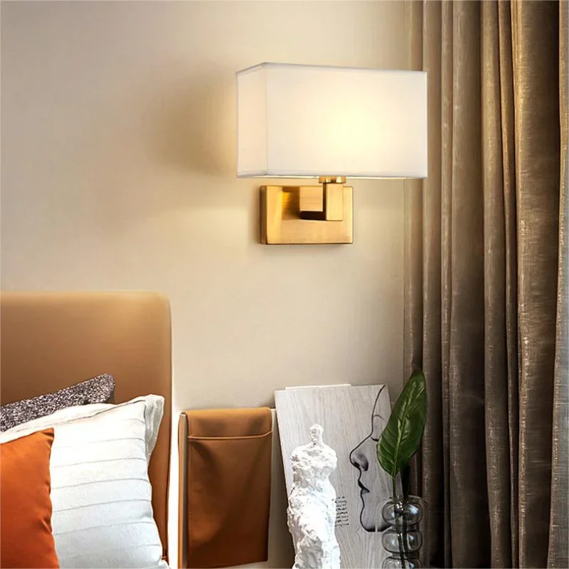 

SANDYHA Modern Minimalist Bedroom Hotel Bedside Wall Lights Cloth Cover American Creative Study Room Indoor Wall Lamp