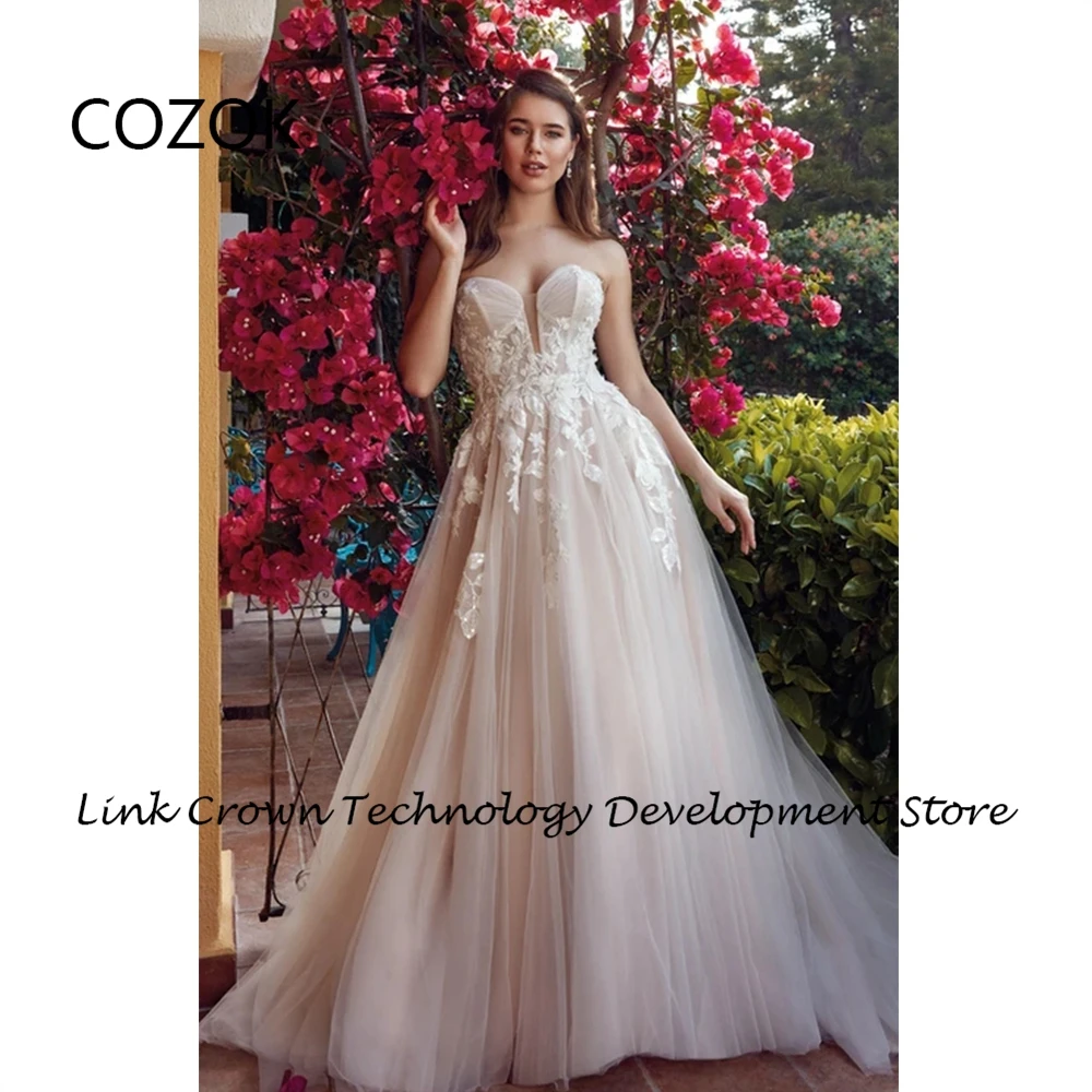 

COZOK Strapless Wedding Dresses for Women Sleeveless Cap Sleeve Bridal Gowns 2024 Summer Court Train Backless Vestidos De Novia