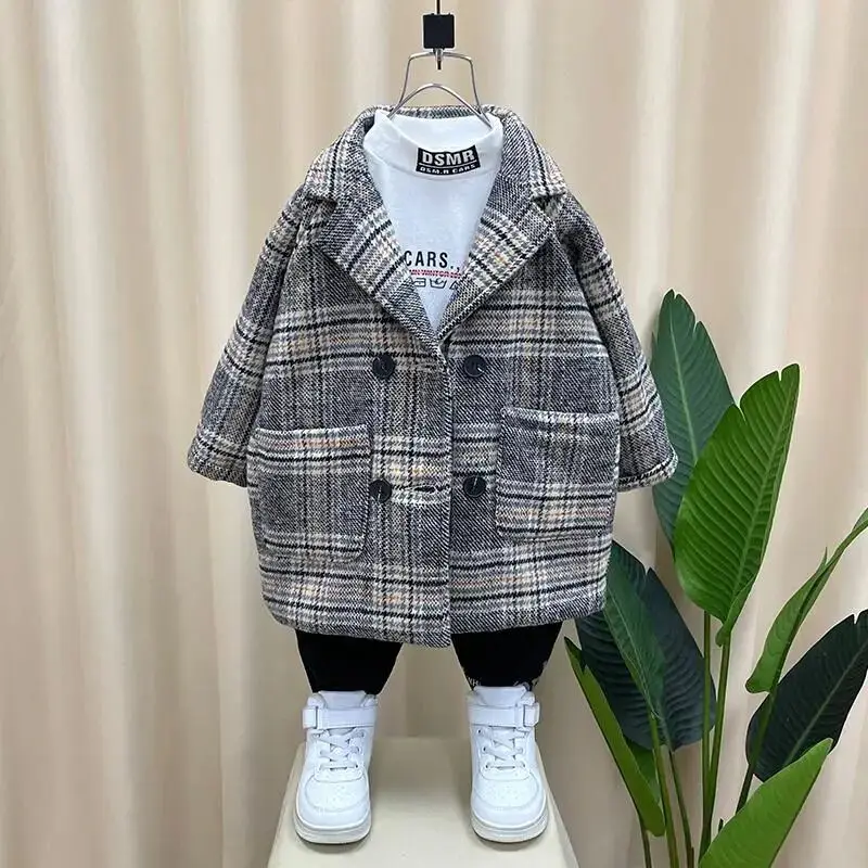 

Boys' Winter Thickened Woolen Coat 2024 New Fashion Children's Baby Cotton Clip Warm Woolen Jacket Autumn