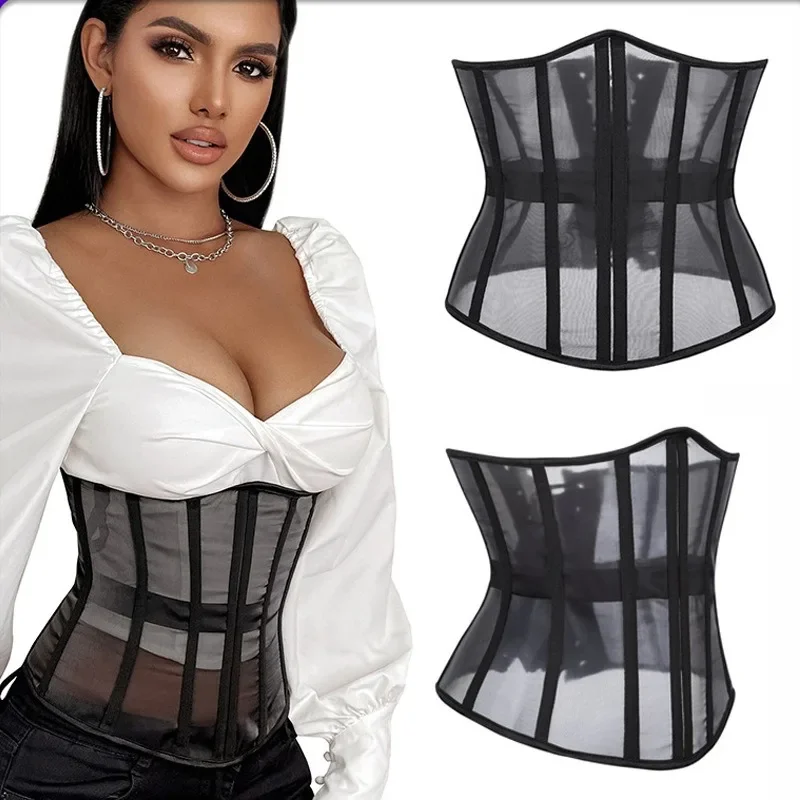 

Slim-fit Corset Waist Wrap Back Strap Adjustment 14 Rubber Bone Breathable Yarn Top French Corset Fixed Support Chest Fashion