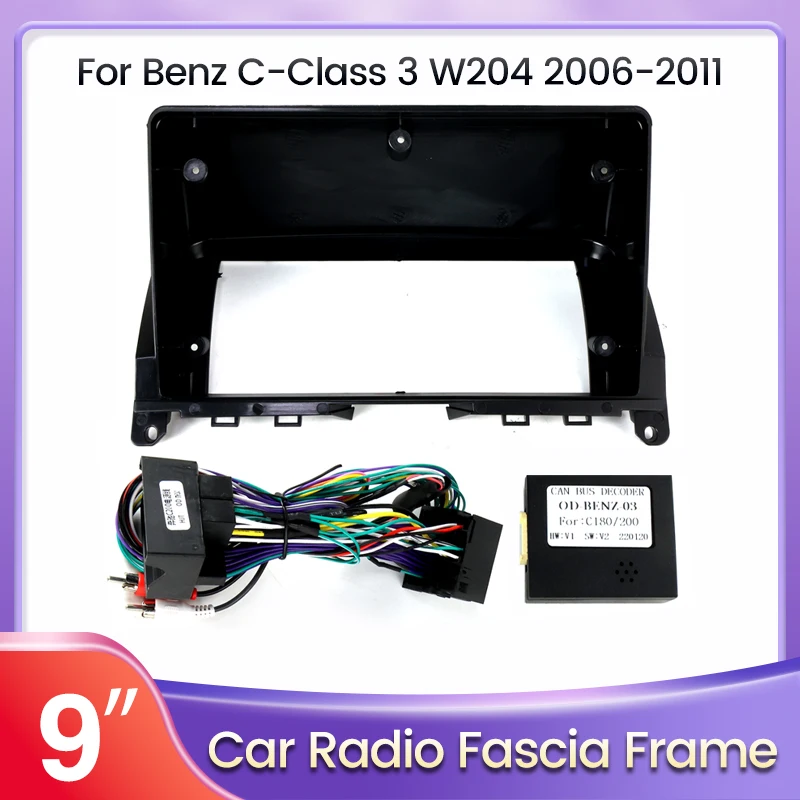

2 Din Car Radio Frame Facia Panel 9inch for Mercedes-Benz C-Class 3 W204 C180 C200 C230 C240 C280 C300 2006-13 Audio Face Plate