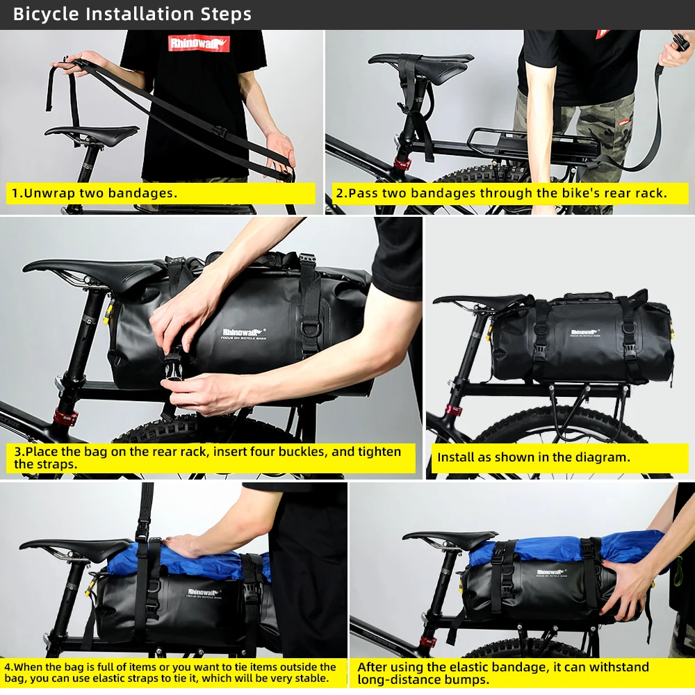 Rhinowalk Bike Rear Seat Bag Waterproof 20L Big Capacity Rear Rack Pannier Shoulder Bags Gym Bag For Mtb Road Bicycle Cycling