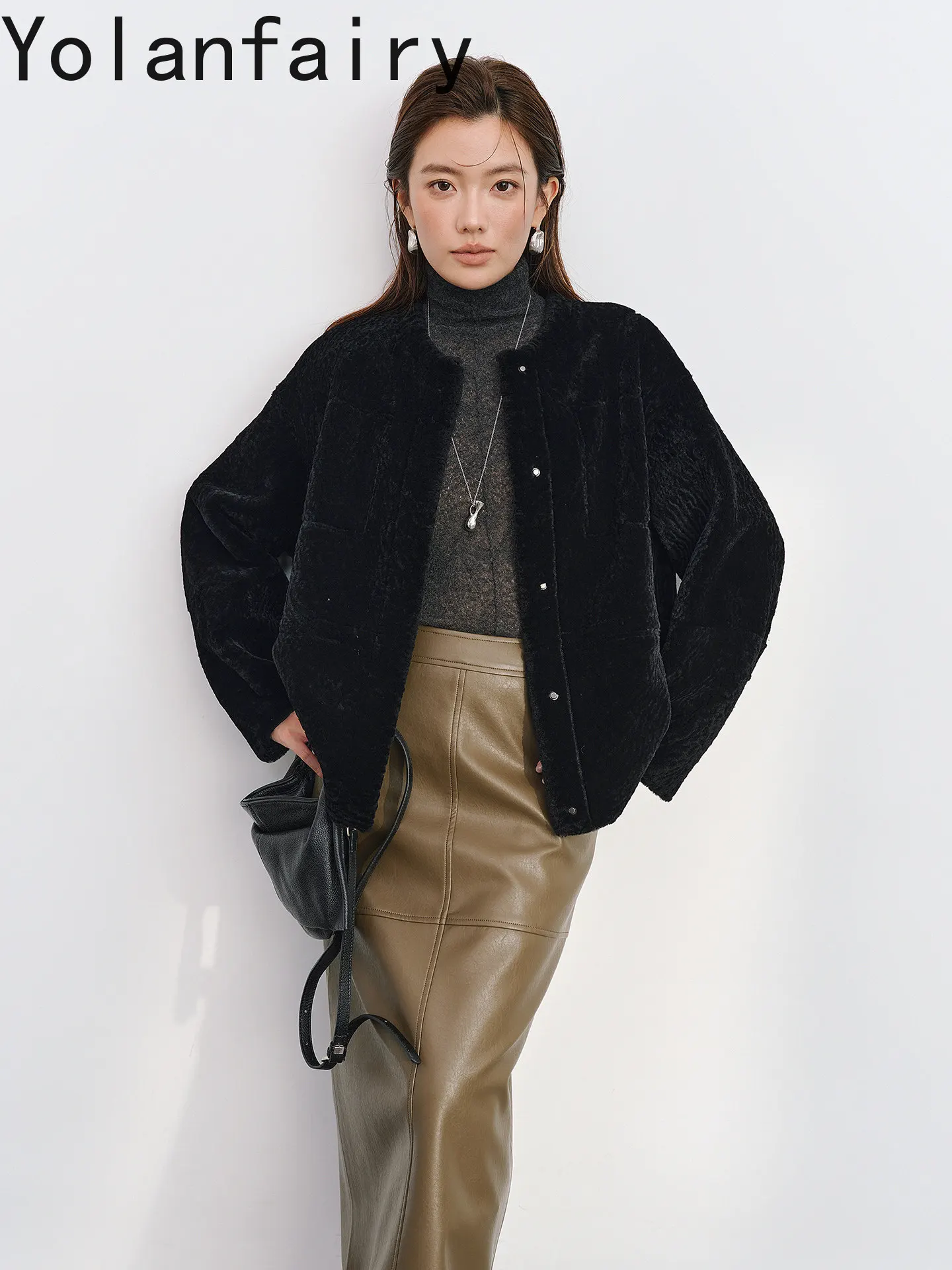 YOLANFAIRY 100% Real Fur Coat Woman High Quality Genuine Merino Sheepskin Shearling Coats Natural Fur Jacket Old Money Style
