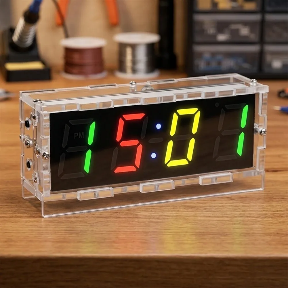 DIY For RGB Digital Clock Kit with PCB Components for Soldering Practice and Functional Time Temperature Display
