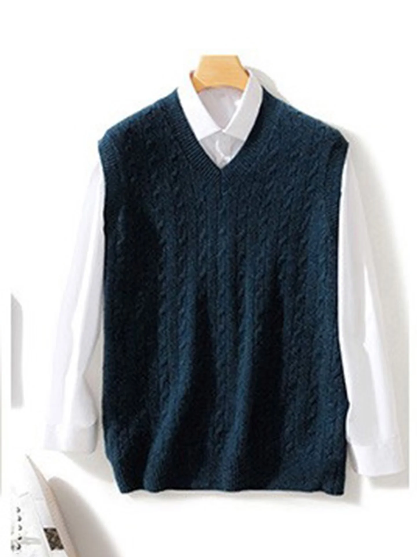 High Quality Autumn Winter Men's Sweater Vest 100% Wool Knitwear V-Neck Warm Man Pullover Sleeveless Clothing Tops Daily Outfit