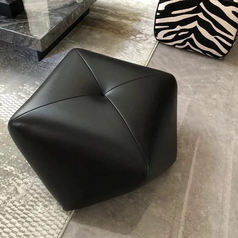 Taburetes octogonales de cuero, taburete para sofá de sala de estar, taburete creativo para cambiar zapatos, reposapiés, asiento